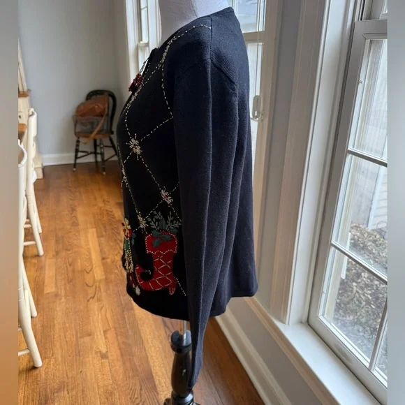 Heirloom Collectibles Y2K Black Zip Up Christmas Cardigan Sweater Ugly Sweater M - Picture 5 of 12